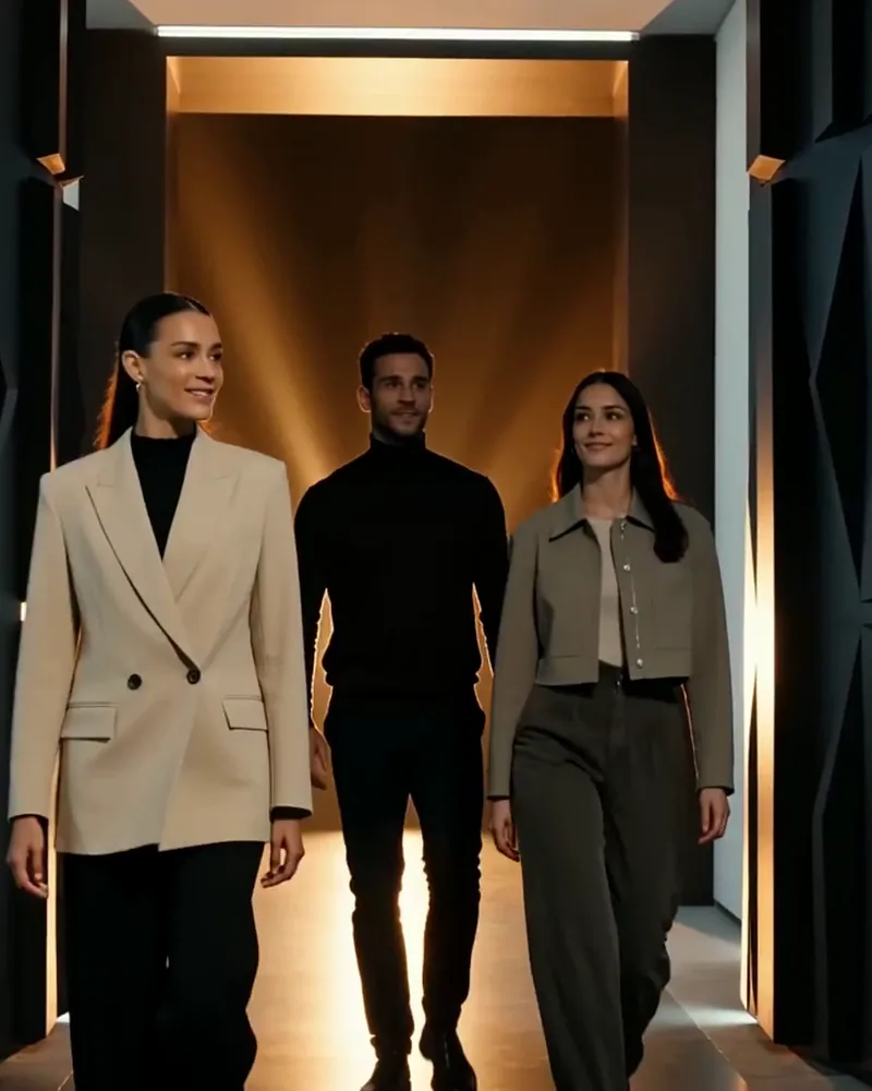 Three business leaders walking together at the summit